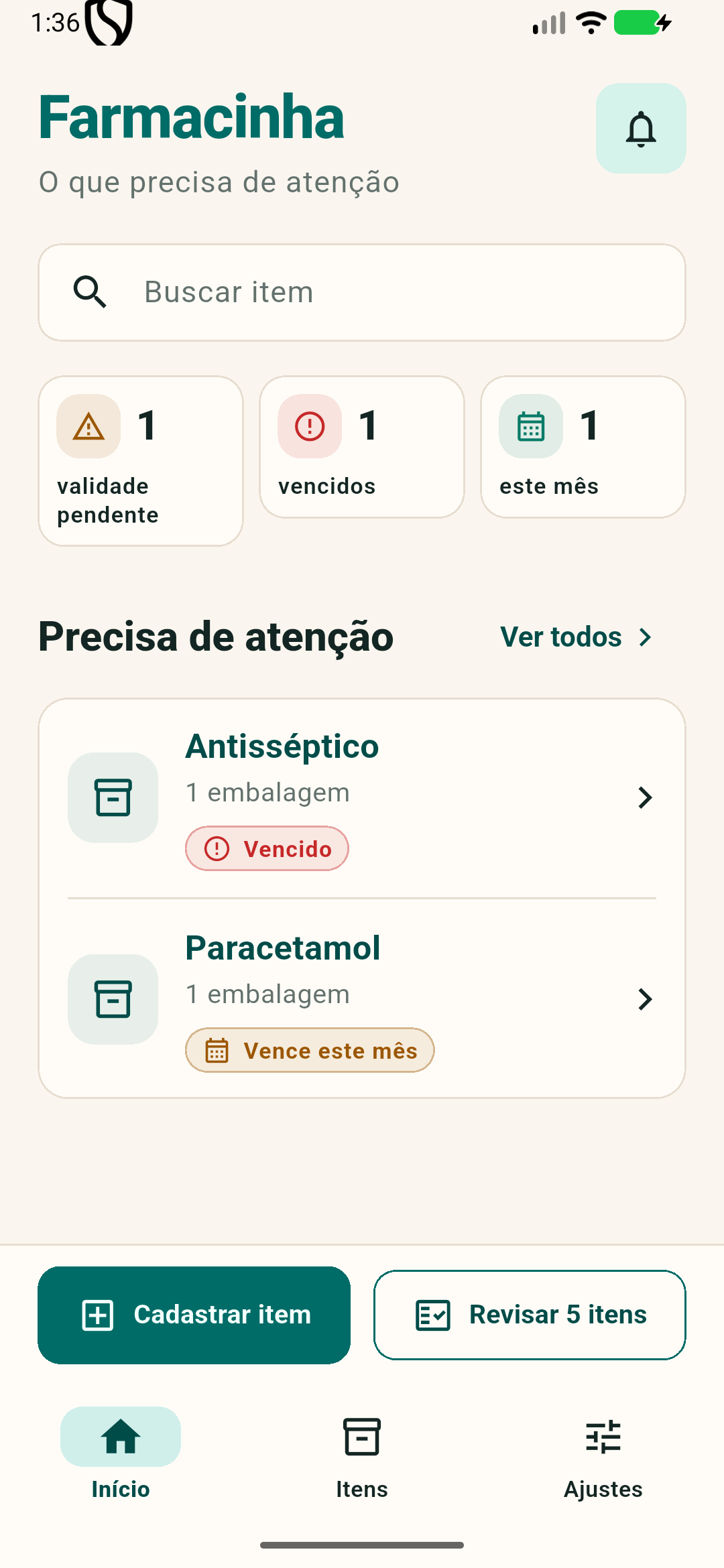 Tela inicial da Farmacinha