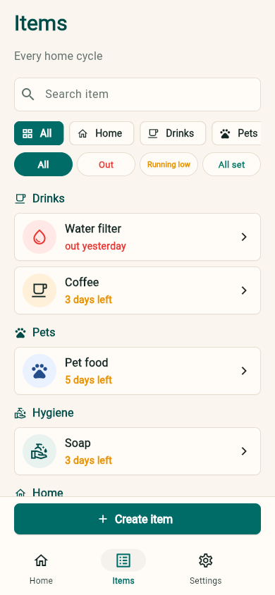 Repleta app screen in English