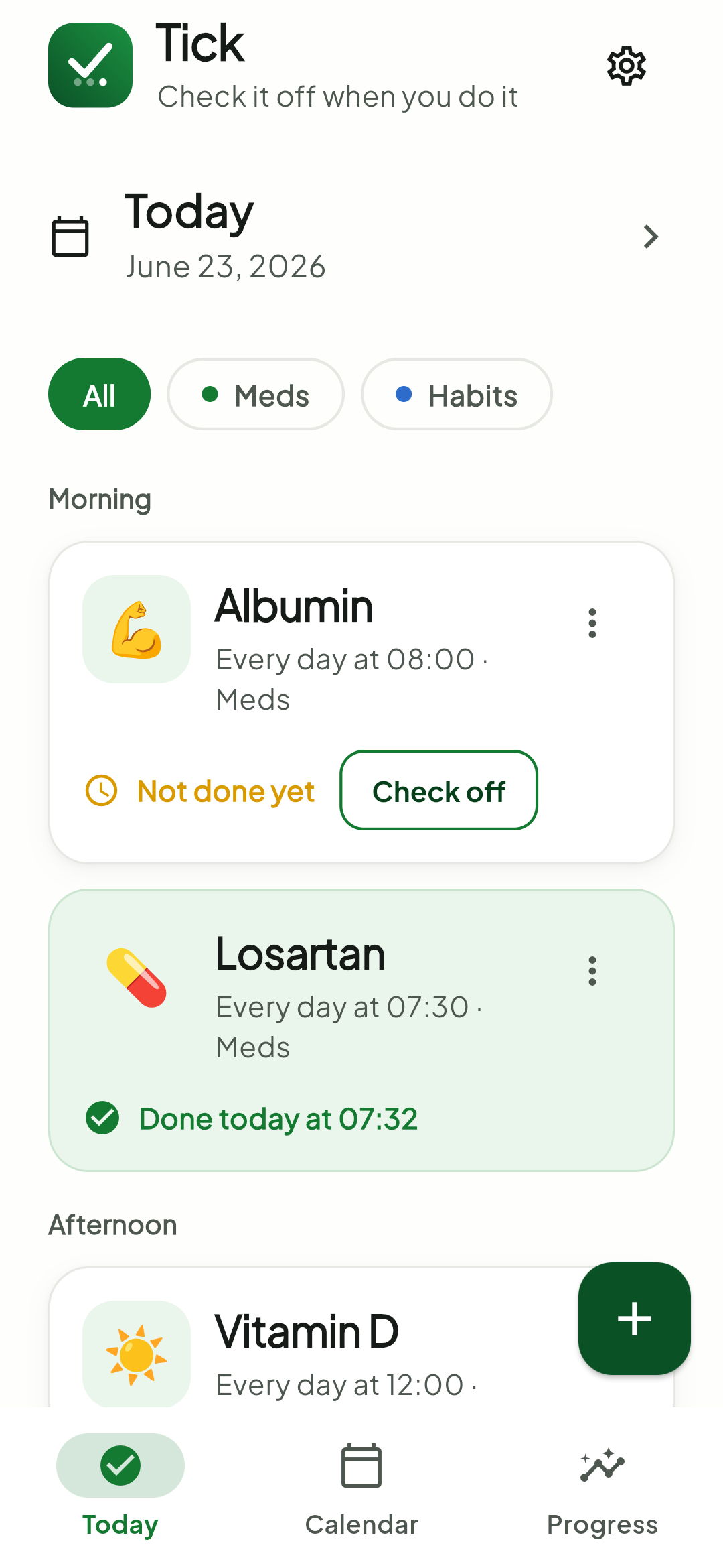 Tick showing today's checklist