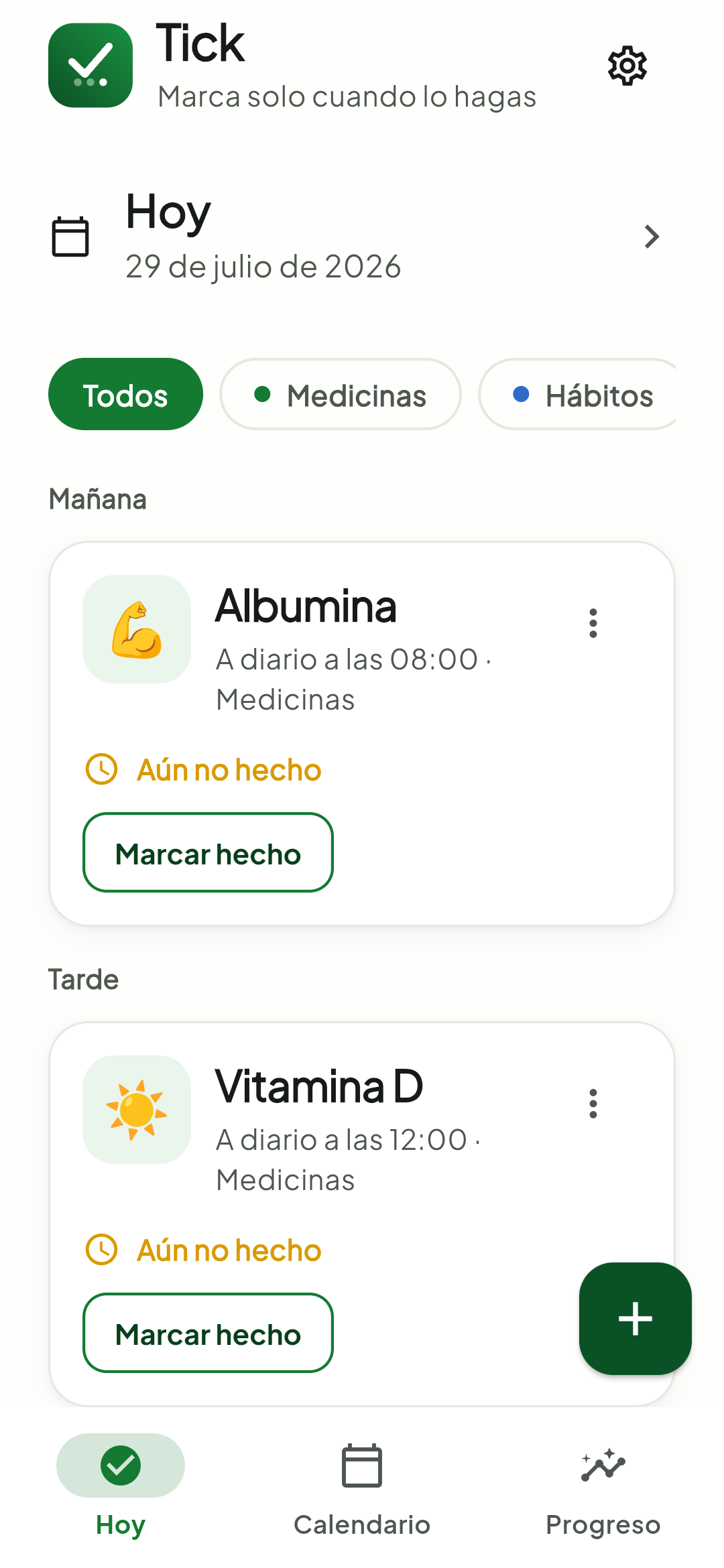 Tick mostrando el checklist de hoy