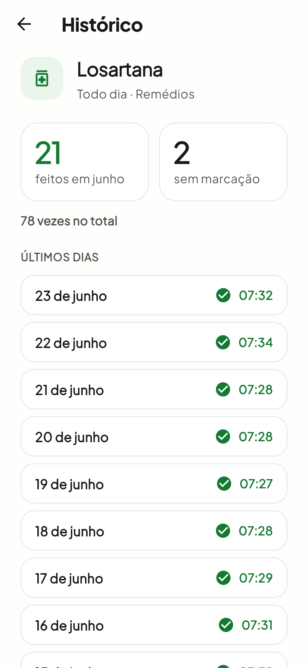 Tela do Tick com progresso e histórico de um item